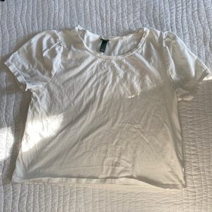 Wild fable white crop shoulder detail top